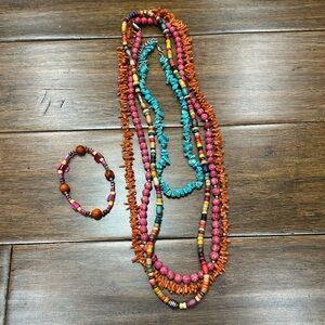 Multicolor Beaded Necklace and Bracelet Set of 5